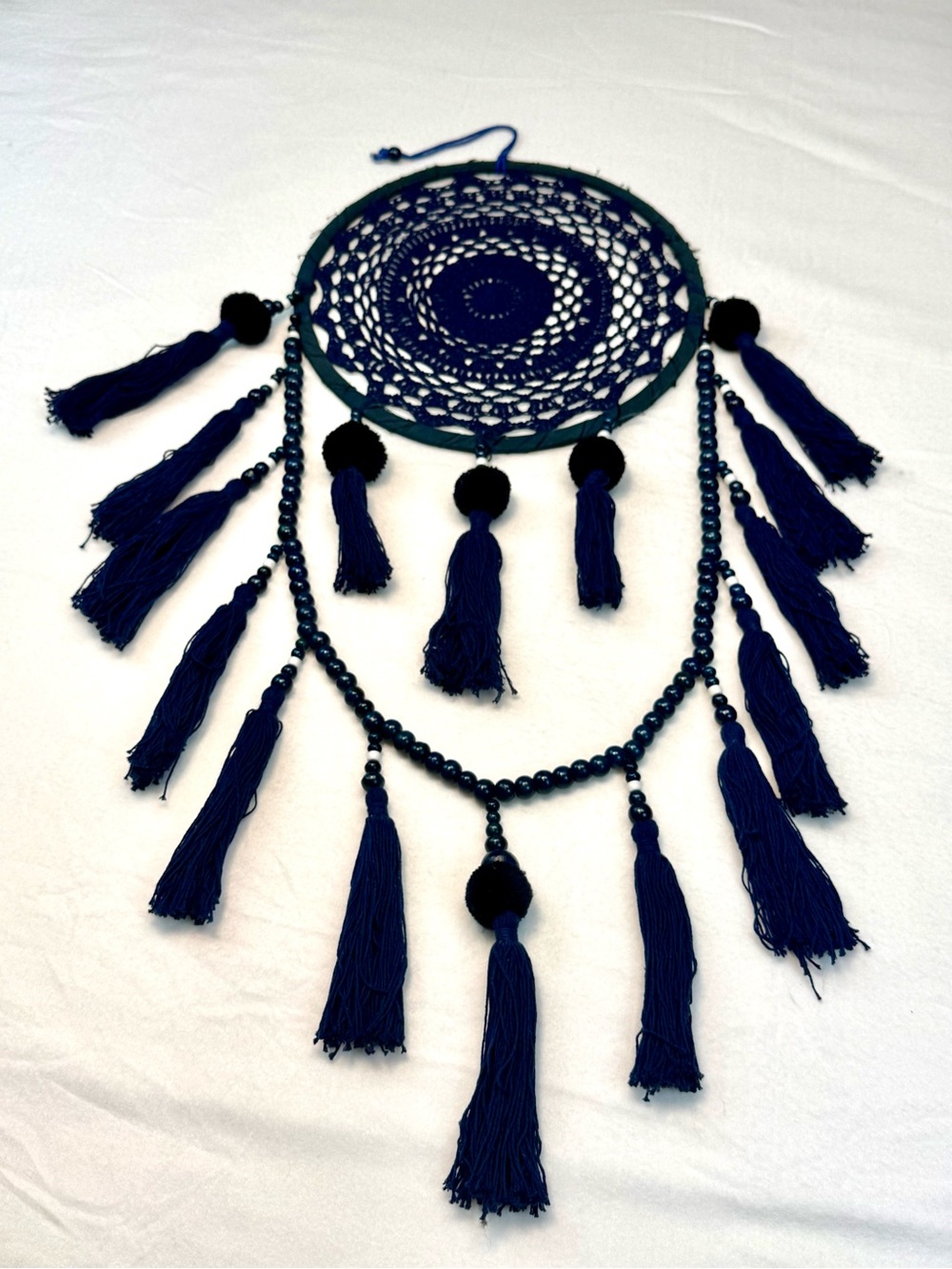 Dream Catcher Large Navy beaded tassels
